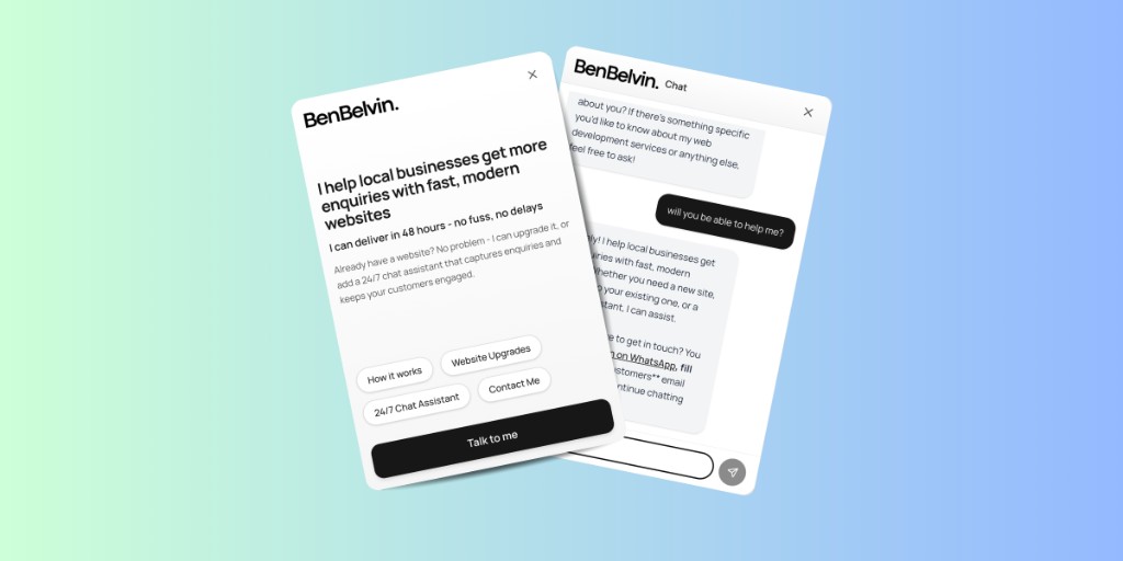 24/7 chat assistant preview — BenBelvin.Chat UI screenshots