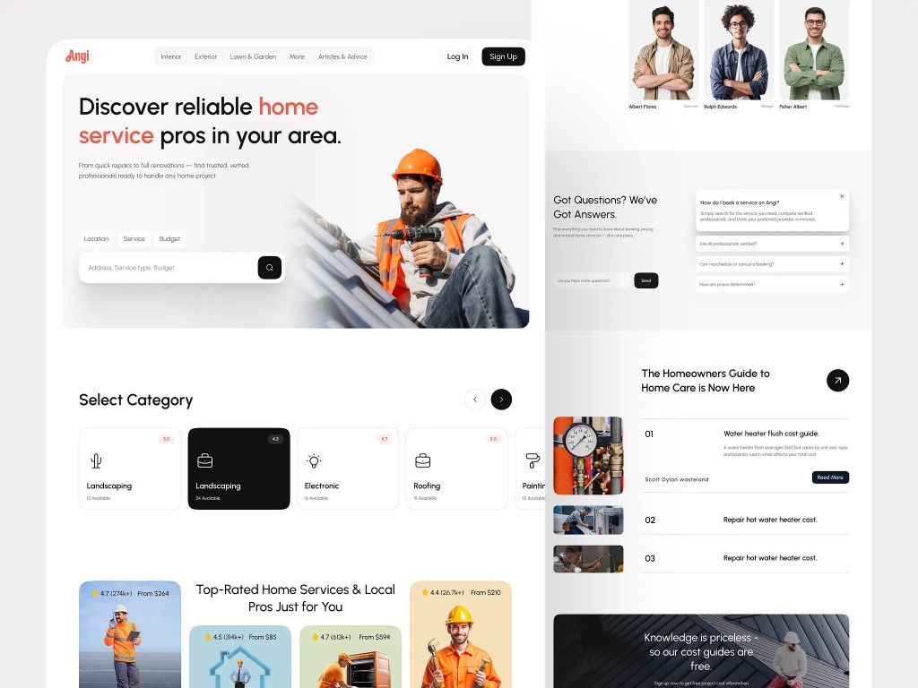 Home services trades website example — multi-category home services platform layout.
